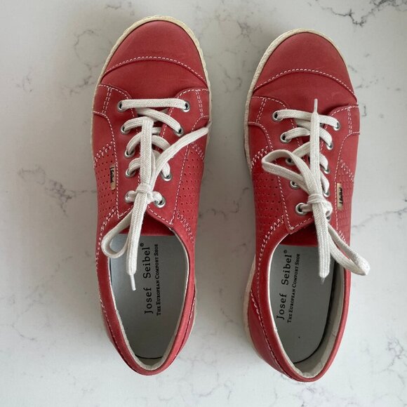 Josef Seibel Caren The European Comfort Leather Lace Up Shoe Lt Red Wht Sz 37 - Picture 3 of 12